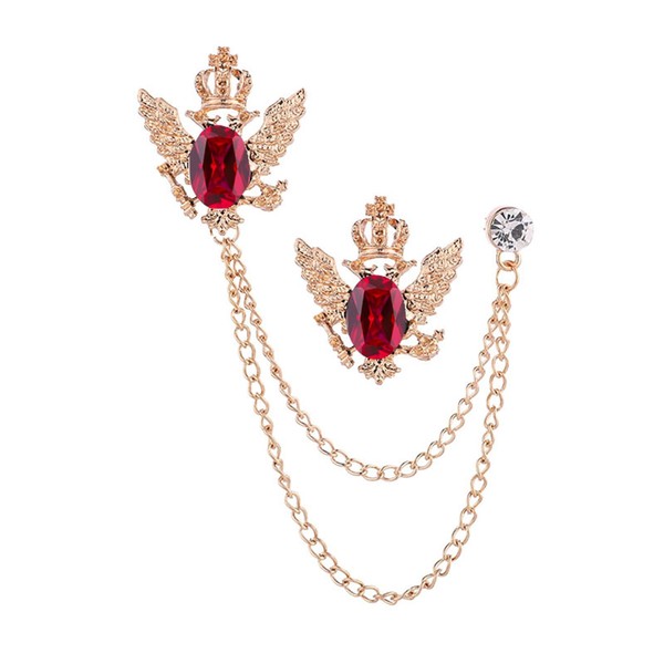 4PCS Gem Brooch Lapel Pin Chain for Men Retro Crystal