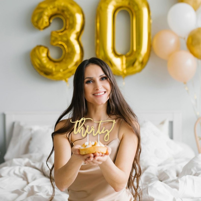 Merry Expressions Happy 30th Birthday - Thirty, Gold Cake Topper