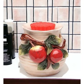 Fine Clay Ceramic Tuscany Country Harvest Apples Design Tart Candle Burner Tea Light Candle Holder, 4-3/4" H