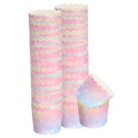 sourcing map 100Pcs Paper Baking Cups 6oz Greaseproof Disposable Bulk Cupcake Muffins Liners Cases Wrappers for Wedding Birthday Graduation, Gradient Pink Blue