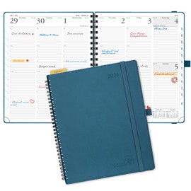 POPRUN 2026 Planner (Large - 8.5" x 10.5") with Hourly Schedule, Vertical Layout - 2026 Weekly Calendar (Jan. 2026 - Dec.2026) for Time Management, Monthly Tabs, Spiral Bound, Soft Cover - Night Sky Blue