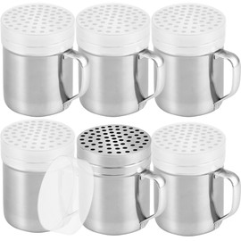 CUSINIUM 10oz Metal Parmesan Cheese Shakers with Large Holes - With Handle - Chili Flakes Dispensers - Pizza Shakers - Pack of 6 | Style: Coarse