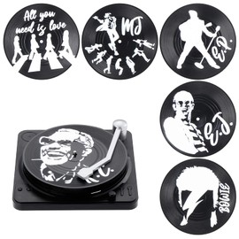 Kinsinder Pack of 6 Retro Vinyl Record Coasters, Non-Slip Rubber Drink Coasters, Tea Coffee Cup Drinks Mats, Non-Slip Coasters with Holder