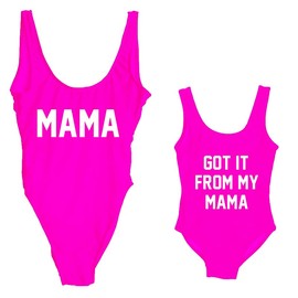 Elightvap Women's Family Matching Mother Letter Print Monokini Toldder One Piece Swimsuit, Rose Red, X-Large