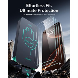 ESR 3 Pack 9H+ Glass for iPhone 16 Pro Screen Protector, [Military Grade Shatterproof & Longest Durable] Armorite Ultra-Tough Tempered Glass with UltraFit Tray