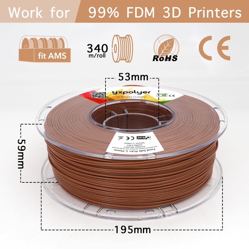 YXPOLYER PLA+ Filament Food Safe PLA Plus Food-Grade 1.75mm 3D