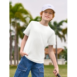 Haloumoning Boys T-Shirts Kids Short Sleeve Crewneck Solid Basic Tees Casual Tops 5-14 Years, White, 11-12 Years