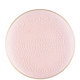 EcoQuality 9" inch Round Hammered Translucent Pink Plastic Plates with Gold Rim - China Like Party Plates, Heavy Duty Large Disposable Dinner Charger Salad Plate Weddings, Serveware (120 PACK)