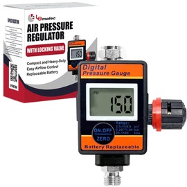 LE LEMATEC Air Pressure Regulator with Lock for Air Slip Prevention; Up to 150 PSI HVLP Air Compressor Regulator with Digital Gauge; Rugged Heavy Duty Inline Air Compressor Pressure Regulator - DAR03B