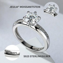 Jeulia 925 Sterling Silver Round Cut Women's Ring Simple Engagement Anniversary Promise Band Rings with Jewelry Box for Anniversary Christmas Valentine's Day, Sterling Silver, Cubic Zirconia