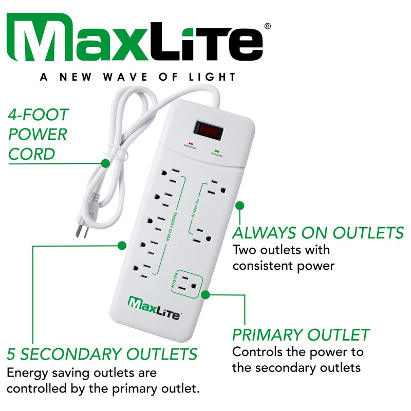 MaxLite Advanced Power Strip with 8 RECEPTACLES and 1350 Joules