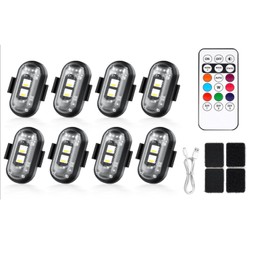 Wireless LED Lights for Car 8PCS with Remote Control, Wireless LED Strobe Lights 8 Colors USB Charge IP65 Waterproof Anti-Collision for Car Motorcycle Drone RC Aircraft Bike (8pcs)
