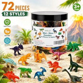 Mini Dinosaur Toys for Kids, 72 PCS Educational Dinosaur Figures Set for Counting, Sorting, STEM Activities, Easter Eggs Filler with Storage Box