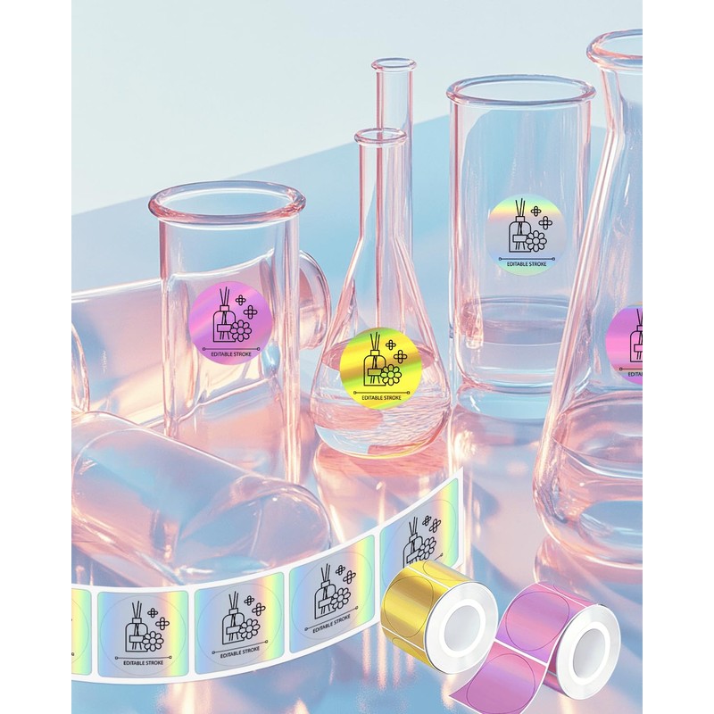 Thermal Printer Stickers 2" Round Holographic Waterproof BPA Free 300ct