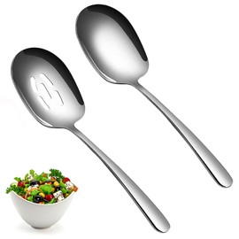 Serving Spoon and Slotted Spoons Made of Stainless Steel, Pack of 2 Large Spoons, Serving Spoons, Serving Spoons with Long Handles, Buffet Tablespoons for Buffet Banquet (25 cm)