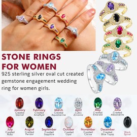 DAYBYDAY March Birthstone Ring 925 Sterling Silver Aquamarine Engagement Ring Oval Ring for Women Size 8