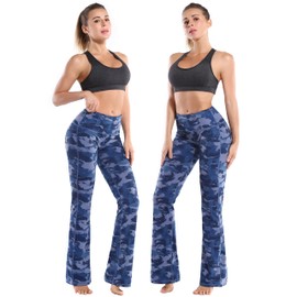 BUBBLELIME 29"/31"/33"/35"/37" 4 Styles Women's High Waist Bootcut Yoga Pants - Basic Polyester_Navy BRUSHCAMO L-29 Inseam