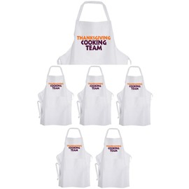 A&T Designs Set of 5 THANKSGIVING Cooking Team Adult Size Aprons Holiday Cute Funny Kitchen