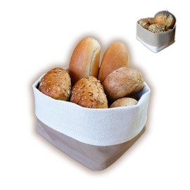 Bread Basket Half Linen Double-Sided Square 12.5 x 12.5 cm Adjustable Height 8-13 cm Natural