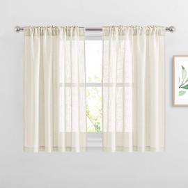 NICETOWN Linen Sheer Curtains 2 Panels 45 inches for Small Windows - Semi Linen-Like Sheers Light Filtering Drapes Back Tab and Rod Pocket Country Style for Basement/Kitchen (W52 x L45, Beige, 2 Pcs)