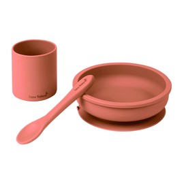 SARO "Nordic Party" 3-Piece Silicone Baby Feeding Set: Suction Plate, Spoon & Cup for Self-Feeding (Copper)