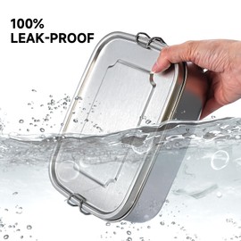 YLARMY Large 304 Stainless Steel Bento Box with 3 Compartments for Adults,(47OZ/1400ML) Leak Proof Metal Lunch Box Food Container for Work Food Storage,Suitable for Snacks and Salad (1400ML)