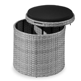 Best Choice Products Round Wicker Ottoman, Multipurpose Outdoor Furniture for Patio, Backyard, Additional Seating, Footrest, Side Table w/Storage, Removable Cushions – Gray/Black