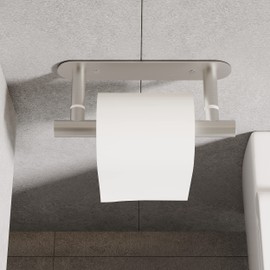 Ruacq Self Adhesive Toilet Paper Holder Brushed Double Post Pivoting Tissue Holders Roll Holder Hangers Bathroom Tissue Roll Holder SUS 304 Stainless Steel Modern Wall Mounted or Self-Adhesive