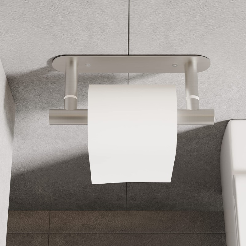 Ruacq Self Adhesive Toilet Paper Holder Brushed Double Post Pivoting