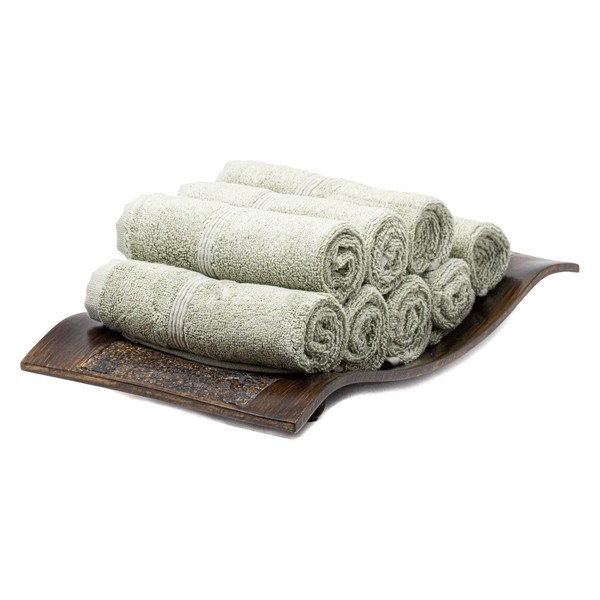 Mosobam 700 GSM Hotel Luxury Bamboo Viscose-Cotton, Washcloths 13X13, Set of 8, Seagrass Green, Turkish Baby Bath Towel, Face Washcloth