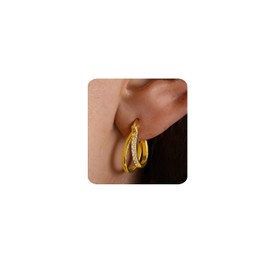 MUMREUES Gold Earrings for Women Trendy 14K Gold Plated Hoop Earrings Small Hoop Huggie Earrings Cubic zirconia Cute Simple Minimalist Dainty Hypoallergenic Jewelry Gifts for Her