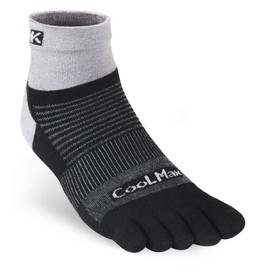 KWUKOTY COOLMAX CORE Cushioned Running Toe Socks | Men’s 4-7, Women’s 5-8 | 3 Pairs Black