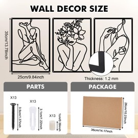 Fentar 3stk Metall Wanddeko Schlafzimmer, Abstrakte Weibliche Silhouette Wandbild Metall, Moderne Wand Deko, Minimalistische Wanddeko Wohnzimmer, Wasserdichtes Metallbilder Wanddeko Schwarz (Stil B)