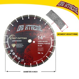 ORIXTREME 14 Inch Laser Welded Diamond Concrete Saw Blade, Segmented General Purpose Blade Dry/Wet Cutting Concrete, Reinforced Concrete, Masonry, Brick, Block,1"-20mm Arbor