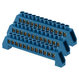 sourcing map 3 Pcs Terminal Ground Bar, 12 Positions Screw Brass Terminal Bus Bar, 8x16mm Ground Terminal Block for Electrical Equipment, Distribution Box, Blue