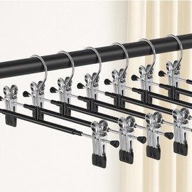 POZEAN Pants Hangers with Clips 30Pack, 12Inch Adjustable Skirt Hangers for Women, Space Saving Non-Slip Hangers for Shorts, Jeans, Coat, Kids' Clothes (Black, 30Pack)