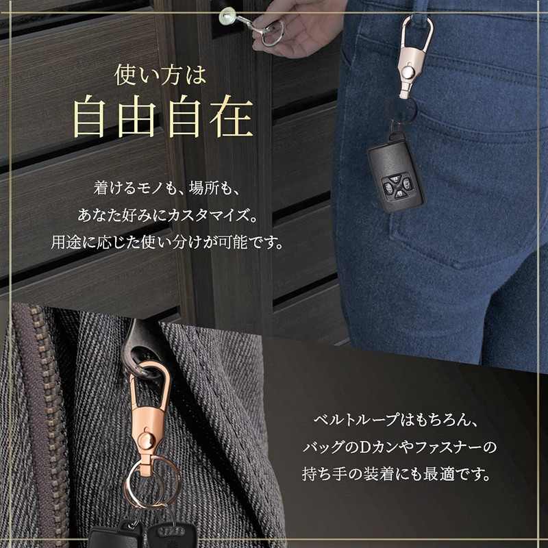 REX-OWL RKH-01 Men's Keychain, Removable, Keyring, Double Ring, Carabiner, Gunmetal