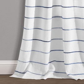Lush Decor Ombre Stripe Yarn Dyed Cotton Window Curtain Panel Set - Colorful Tufted Yarn Stripe Detail - 2 Window Panels - 40" W x 108" L, Navy & Multi