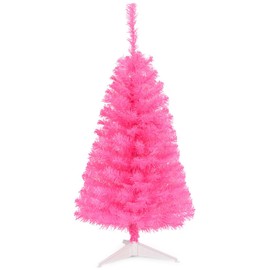 DORTALA Artificial Christmas Tree, 3 FT Small Unlit Xmas Tree with Stand, Home Office Festival Decoration, Pink