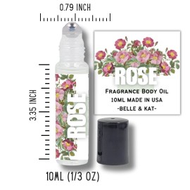 BELLE & KAT Fragrance Body Oil Roll-On Scented Rose - 0.33 Fl Oz (10ml)