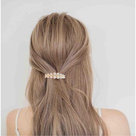 Enautoabs Vintage Pearl Hairclip Barrette Pearl French Hair Clip Gold Pearl Hair Barrette Clip Pearl Weddings Hairpin Clip Imitation Pearl Ponytail Clip Decorative Hair Accessories for Women Headdress