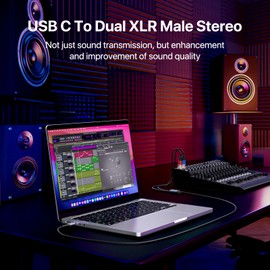 NUOSIYA Dual XLR to USB C Audio Cable 6.6FT, 32Bit/384Khz USB Type C to 2 XLR Male Adapter Stereo Power Amplifier Cable for Connecting Smartphones USB C to Active Speaker, Laptops,Mixer Console