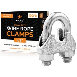Wire Rope Clamp for Stainless Steel Wire Rope - 3/8" Galvanized U Bolt Style Cable Clips - For Guy Line, Metal Fence, Antenna, Clothesline, Rigging Hardware, Batting Cage - by Xpose Safety Pack of 120