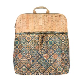 DeCarbonize Women's backpack made of cork vegan leather sustainable women's handbag (Azulejos)