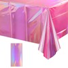 1 Pack Iridescent Pink Plastic Tablecloths, FunnyPars Shiny Disposable Laser