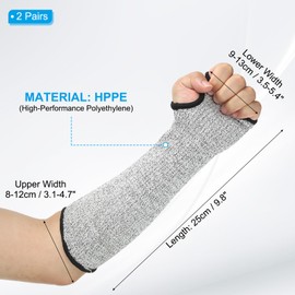 PATIKIL 10 Inch Cut Resistant Sleeve, 2Pairs Arm Safety Protectors Sleeves with Thumb Hole Level 5 Protection Forearm Guard Sleeves for Thin Skin and Bruising, XS, Gray