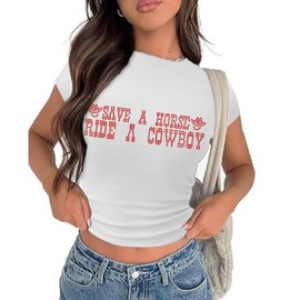 Tewmeu Cropped Cowgirl Outfits for Women Sparkly Western Country Concert Graphic Tee Rodeo Crop Top