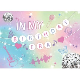 Music Birthday Era Backdrop Popular Singer Butterfly Disco Guitar Microphone Headset Photography Backdrop Music Superstar Birthday Indoor Outdoor Girls Party Decorations (7x5FT)