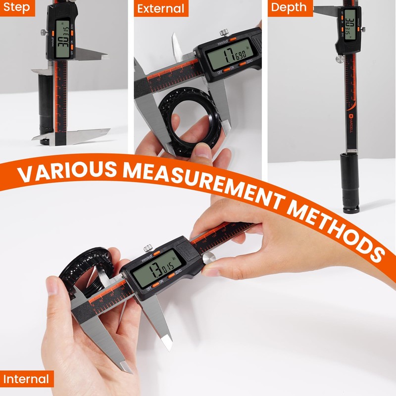 HARDELL Digital Caliper, 0-8 Inch Measuring Tool Large LCD Screen,Stainless