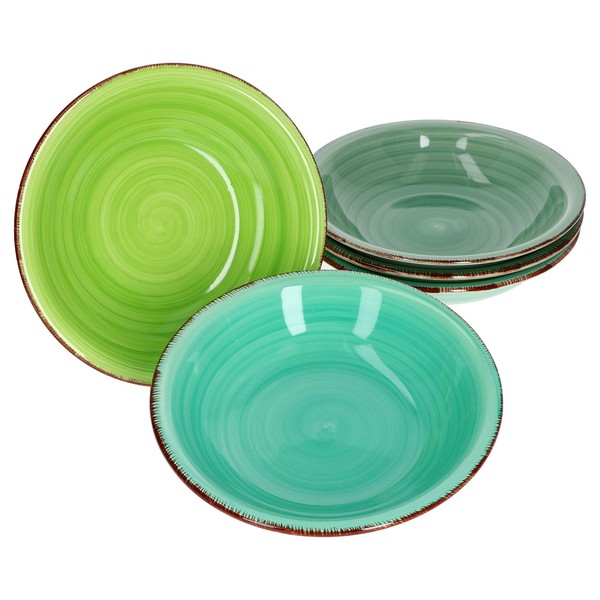 MamboCat Green Soup Plates Green I Robust Green Stoneware Tableware for 6 People I Set of 6 Deep Plates with Modern Swirl Decor in Country House Style I Green Plates Deep Set of 6